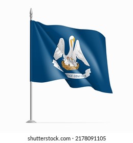 Waving flag of Louisiana on flagpole, USA federal state. National wavy flag of Louisiana state, symbol of patriotism realistic vector illustration