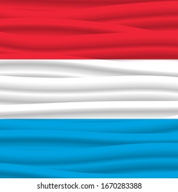 Waving flag of  Luxembourg. Squared icon, badge or button. Luxembourgish national symbol. Template design, vector illustration. Background with cloth texture.