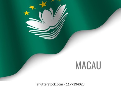 waving flag of Macau with copyspace. Template for brochure. vector illustration