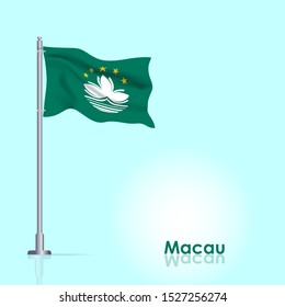 Waving flag of Macau on flagpole. Template for independence day poster design. Vector Illustration EPS 10