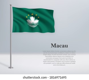Bandera ondeando Macao en el asta de bandera. Plantilla para diseño de afiches del día de la independencia
