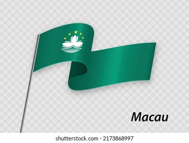 Bandera ondeando Macao en el asta de bandera. Plantilla para el diseño del día de la independencia