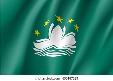 Waving flag of Macau. Patriotic macanese sign in official colors. Macao symbol is Special Administrative Region of the People's Republic of China. Vector illustration