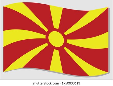 Bandera ondulante del vector gráfico de Macedonia. Ilustración de la bandera de Macedonia ondeando. La bandera de Macedonia ondeando en el viento es un símbolo de libertad e independencia.