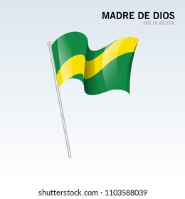 Waving flag of Madre de Dios Department, Peru isolated on gray background