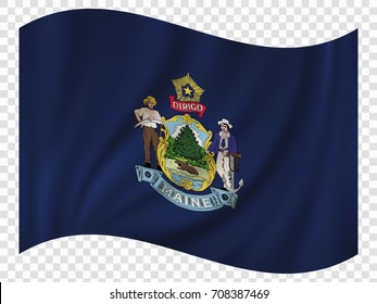 Waving Flag of Maine is a state of USA. Vector illustration
