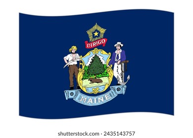 Waving flag of the Maine state. Vector illustration.