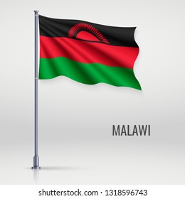 Waving flag of Malawi on flagpole. Template for independence day poster design