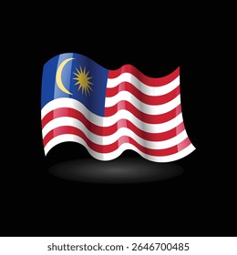 Waving Flag of Malaysia on Dark Background Glossy 3D Vector Illustration