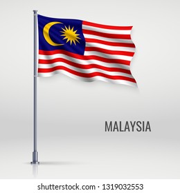 Waving flag of Malaysia on flagpole. Template for independence day poster design