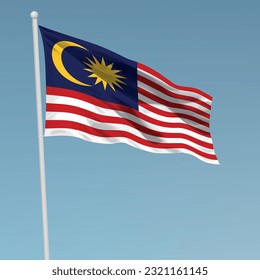 Waving flag of Malaysia on flagpole. Template for independence day poster design