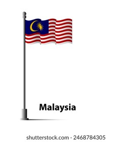Waving flag of Malaysia on flagpole. Accurate dimensions and official colors.
