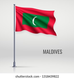 Waving flag of Maldives on flagpole. Template for independence day poster design