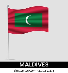 Waving flag of Maldives on flagpole. Template for independence day poster design

