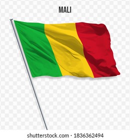 Waving flag of MALI. Illustration of flag of the Africa on the flagpole. 3d vector icon isolated on transparent background