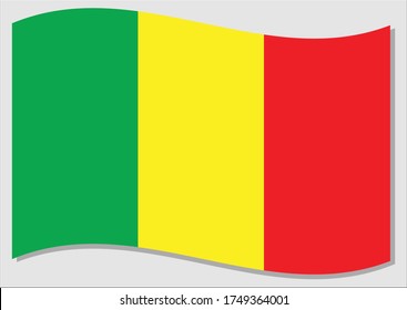 Bandera ondulante del gráfico vectorial de Mali. Ilustración de la bandera maliense ondeando. La bandera de Mali ondeando en el viento es un símbolo de libertad e independencia.