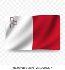 Waving flag of Malta. Illustration of flag on transparent background(PNG).