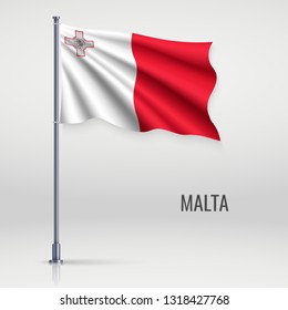 Waving flag of Malta on flagpole. Template for independence day poster design