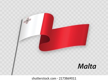 Waving flag of Malta on flagpole. Template for independence day design