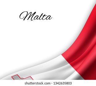waving flag of Malta on white background. Template for independence day. vector illustration