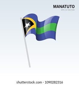 Waving flag of Manatuto districts of Timor Leste on gray background