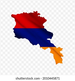 Waving flag Map Of Armenian with transparent background, vector illustration in eps file