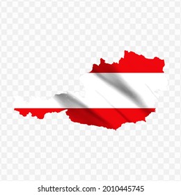 Waving Flag Map Of Austria With Transparent Background, Vector Illustration In Eps File