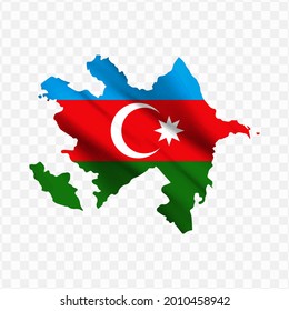 Bandera ondeando Mapa de Azerbaiyán con fondo transparente, ilustración vectorial en archivo eps