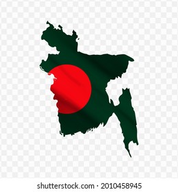 Waving flag Map Of Bangladesh with transparent background, vector illustration in eps file