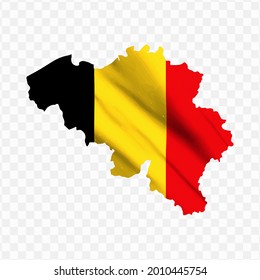 Waving Flag Map Of Belgium With Transparent Background, Vector Illustration In Eps File