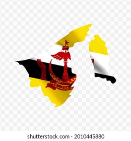 Waving flag Map Of Brunei with transparent background, vector illustration in eps file