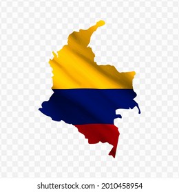 Waving flag Map Of Colombia with transparent background, vector illustration in eps file