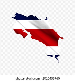 Waving flag Map Of Costa Rica with transparent background, vector illustration in eps file