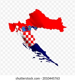 Waving flag Map Of Croatia with transparent background, vector illustration in eps file