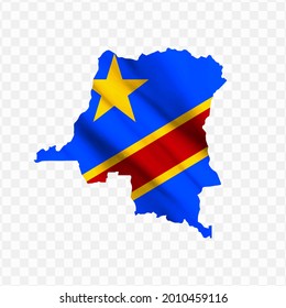 Waving flag Map Of Democratic Republic of the Congo with transparent background, vector illustration in eps file