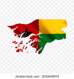 Waving flag Map Of Guinea Bissau with transparent background, vector illustration in eps file