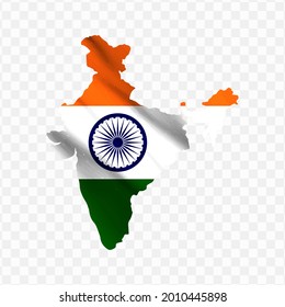 Waving flag Map Of India with transparent background, vector illustration in eps file