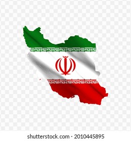Waving flag Map Of Iran with transparent background, vector illustration in eps file