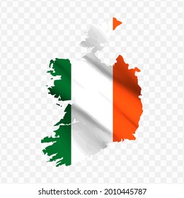 Waving flag Map Of Ireland with transparent background, vector illustration in eps file