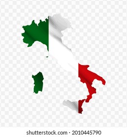 Waving flag Map Of Italy with transparent background, vector illustration in eps file