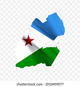 Waving flag Map Of Jibouti with transparent background, vector illustration in eps file