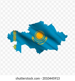 Waving flag Map Of Kazakhstan 
with transparent background, vector illustration in eps file