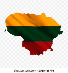 Waving flag Map Of Lithuania with transparent background, vector illustration in eps file