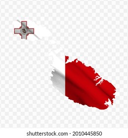 Bandera ondulante Mapa de Malta con fondo transparente, ilustración vectorial en archivo eps