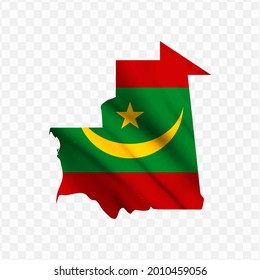 Waving flag Map Of Mauritania with transparent background, vector illustration in eps file