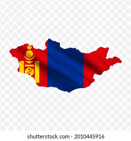 Waving flag Map Of Mongolia with transparent background, vector illustration in eps file