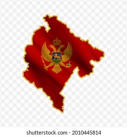 Waving flag Map Of Montenegro with transparent background, vector illustration in eps file