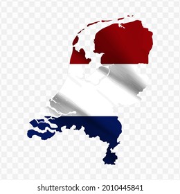 Waving flag Map Of Netherlands with transparent background, vector illustration in eps file