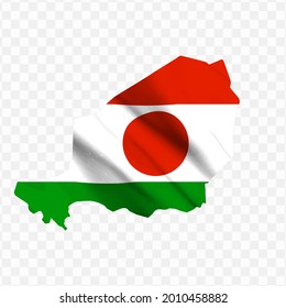 Waving flag Map Of Niger with transparent background, vector illustration in eps file