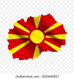 Waving flag Map Of North Macedonia with transparent background, vector illustration in eps file